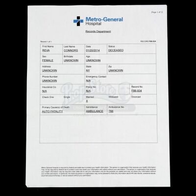 Lot # 21: MARVEL'S JESSICA JONES (TV SERIES) - Reva Connors' Metro-General Hospital Records