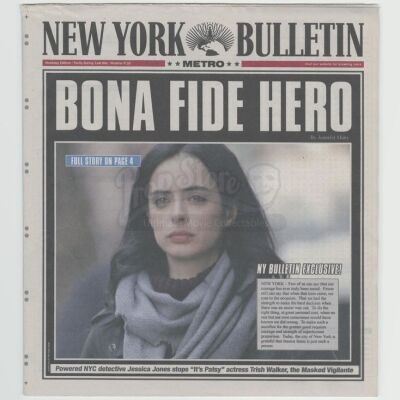 Lot # 432: MARVEL'S JESSICA JONES (TV SERIES) - Jessica Jones' 'Bona Fide Hero' Newspaper