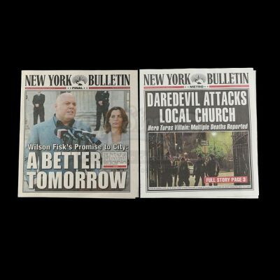 Lot # 8: Marvel's Daredevil (TV Series) - Pair of New York Bulletin Daredevil Newspaper Covers