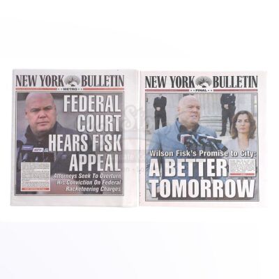 Lot # 244: Marvel's Daredevil (TV Series) - Pair of Wilson Fisk New York Bulletin Newspaper Covers