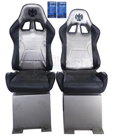 Lot #11 - Marvel's Agents of S.H.I.E.L.D. - Pair of The Bus and Zephyr Three Chairs with Safety Cards
